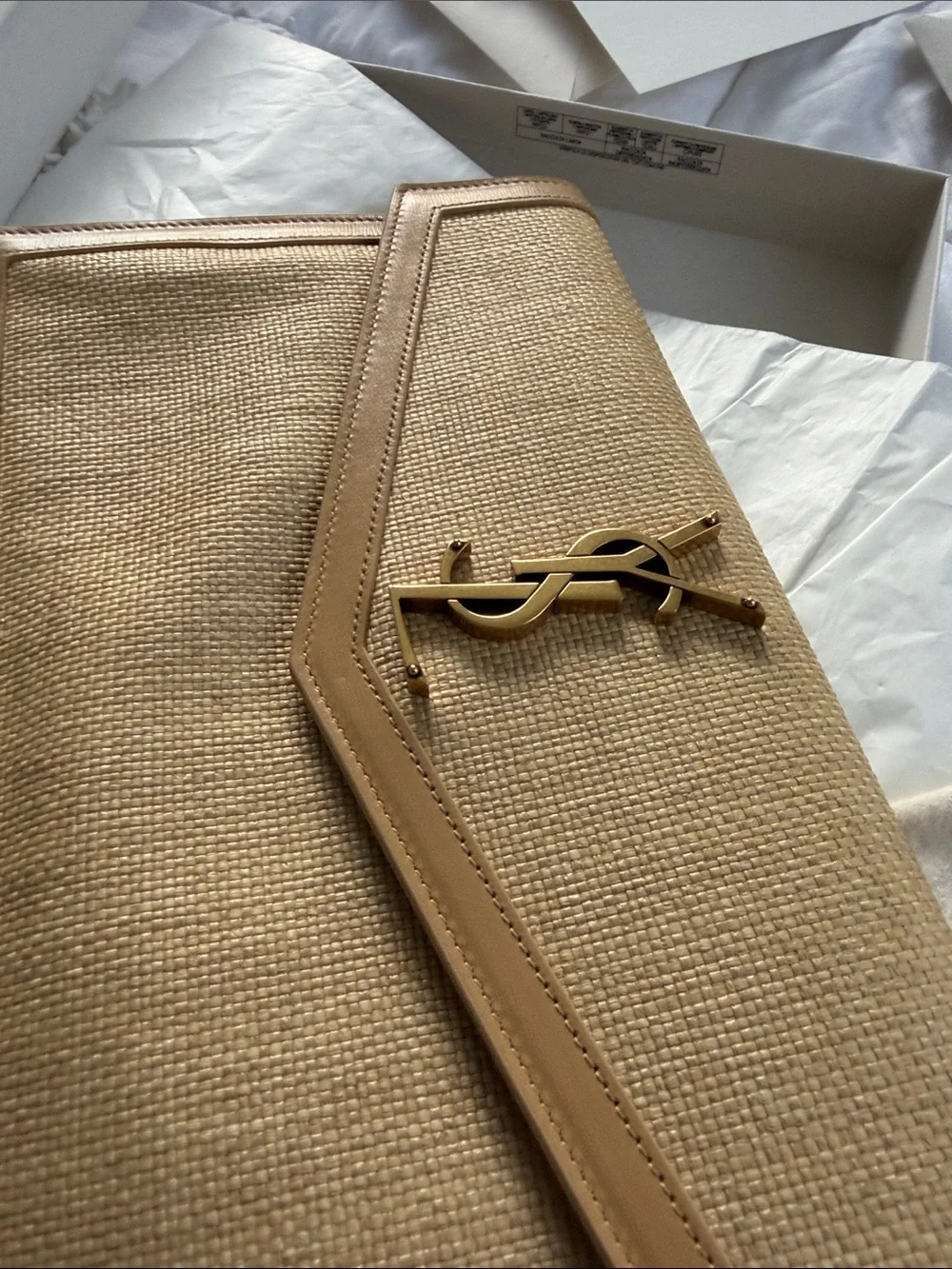 Saint Laurent Beige and Gold Monogram Envelope Card Holder